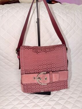 Vintage Coach Pink Signature SoHo Canvas Crossbody Bag with Buckle Strap